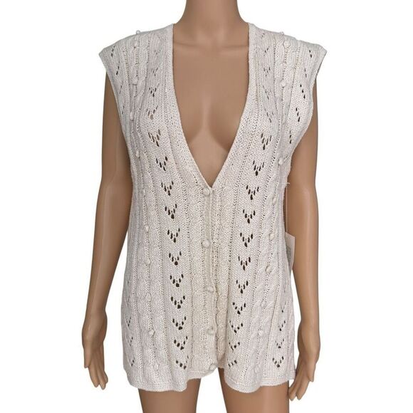 Knit knit Sweaters - Knit knit vintage silk/cotton knit oatmeal color vest sweater cardigan sz M NWT